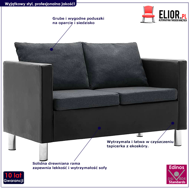 Produkt Atrakcyjna 2-osobowa sofa Glomsti 2Q - czarno-ciemnoszara