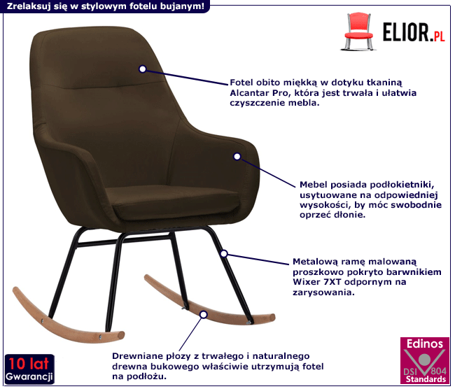 Produkt Tapicerowany, brązowy fotel bujany – Erbil 