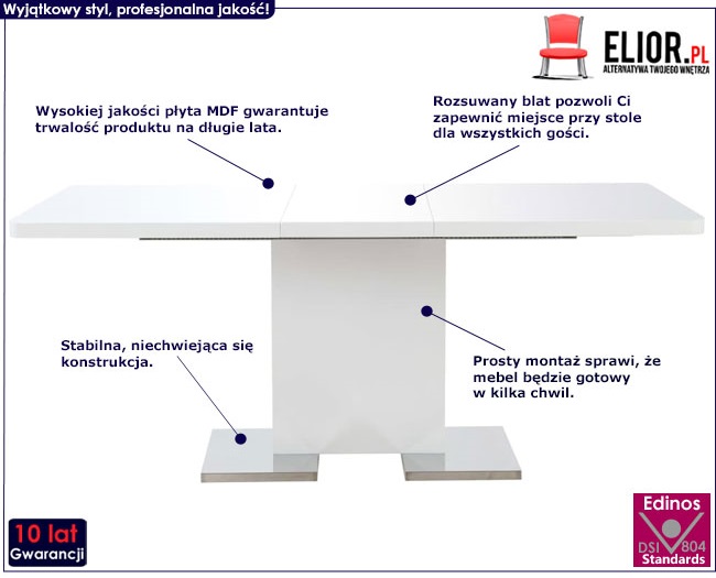 Produkt Rozkładany stół jadalniany z MDF Vinos – biały 