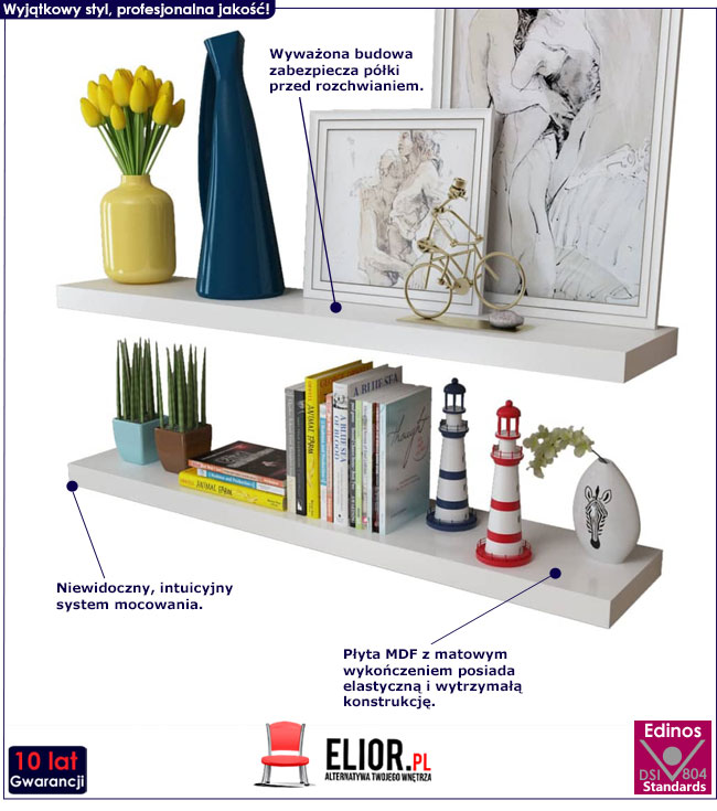 Produkt Zestaw nowoczesnych półek ściennych Akra 4X - biały