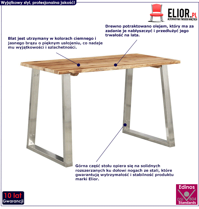 Produkt Stół industrialny jadalniany drewniany Eluwin 4X – brązowy 