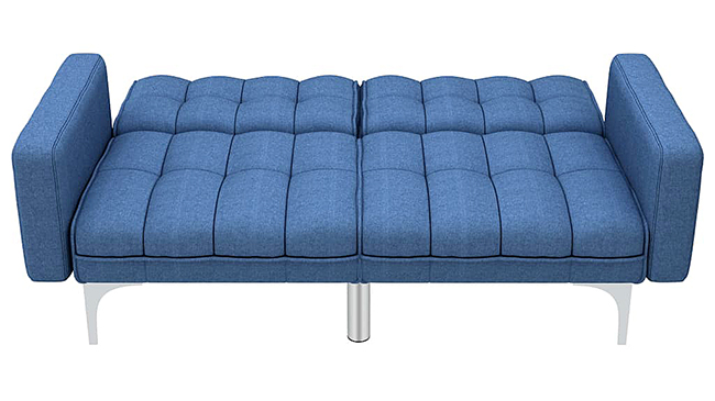 Niebieska rozkładana kanapa z poduszkami Harris