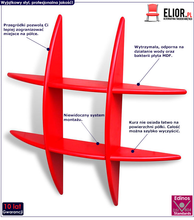 Produkt Zestaw modułowych półek ściennych Sort 2X - czerwony