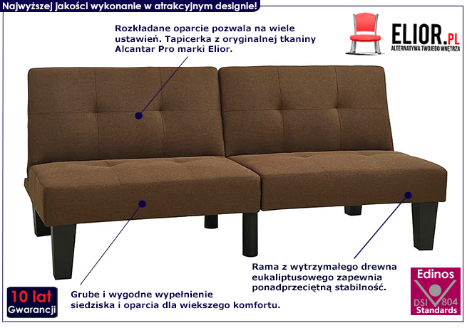 Tapicerowana rozkładana brązowa sofa Iluna 3X