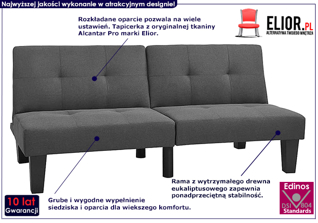 Tapicerowana rozkładana ciemnoszara sofa Mirza 3X