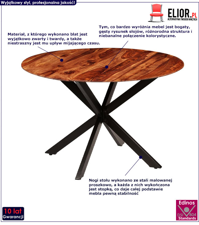 Produkt Stół okrągły w stylu loft do kuchni Rival – brązowy