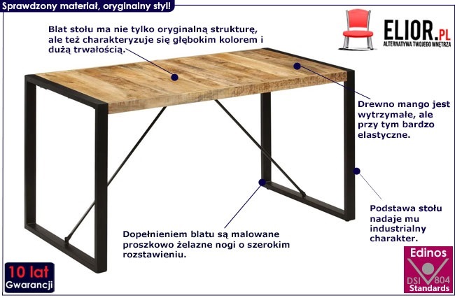 Industrialny stół z drewna mango Veriz 2X