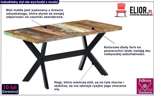 Industrialny stół z drewna odzyskanego Kalis 4X
