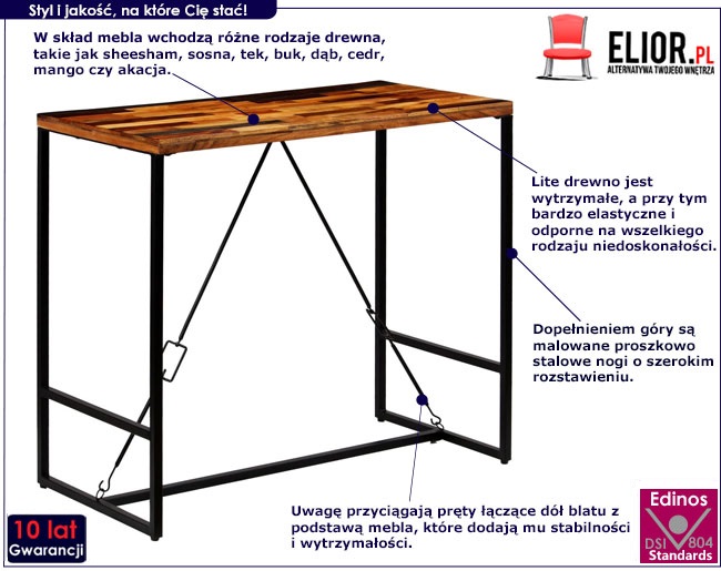 Produkt Industrialny stolik barowy 120x60 – Wick 3X