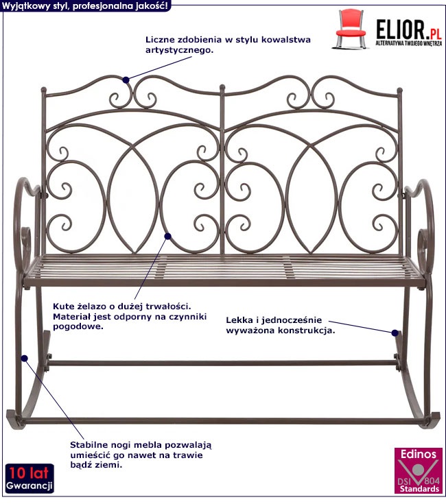 Produkt Brązowa bujana ławka ogrodowa metalowa - Dion