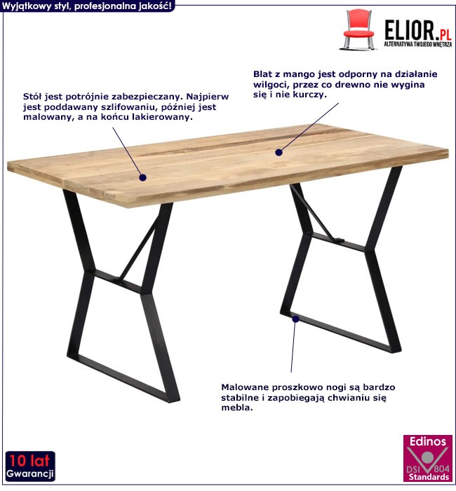 Produkt Stół w stylu loft z litego drewna Javis – brązowy