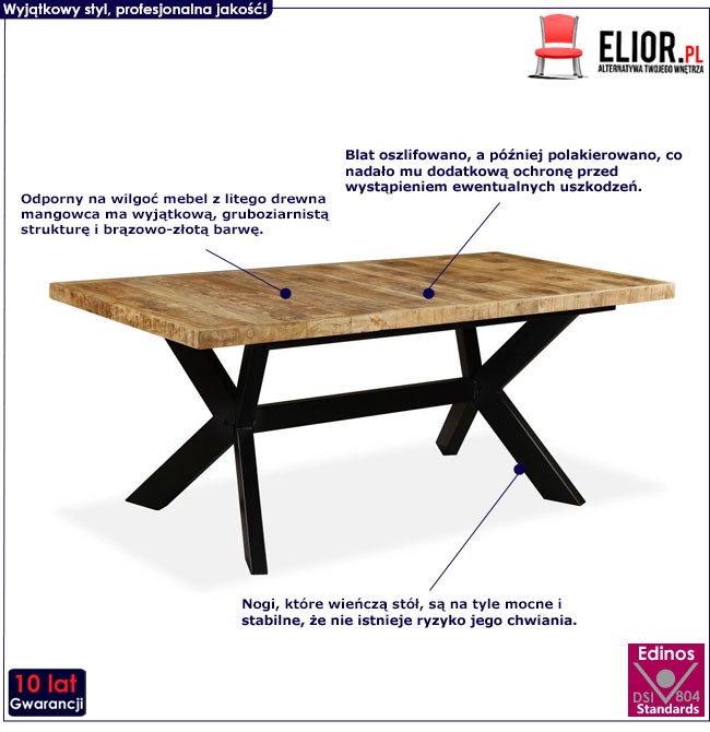 Produkt Prostokątny stół z drewna mango w stylu loft  Kalis 5X – jasnobrązowy 