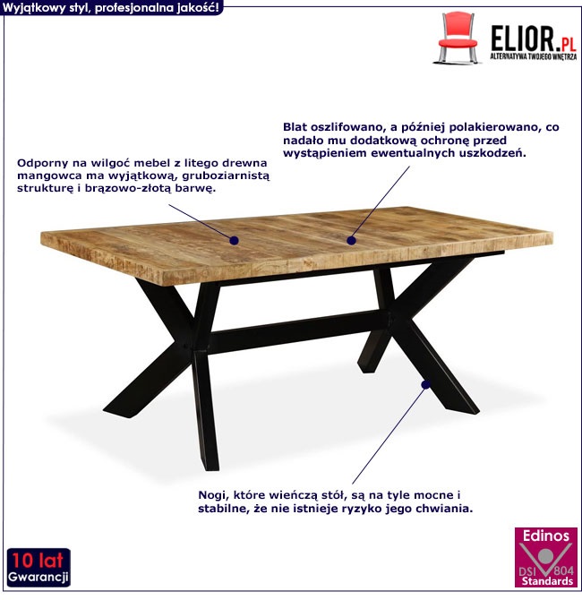 Produkt Prostokątny stół z drewna mango w stylu loft Kalis 5X – jasnobrązowy