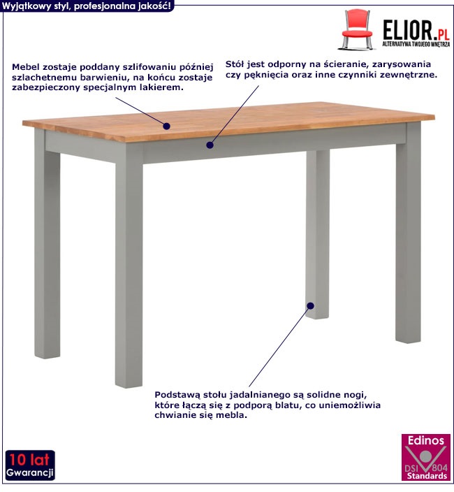 Produkt Stół z drewna dębowego Erin – szary