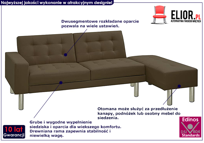 Nowoczesna rozkładana kanapa Invell brązowa