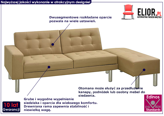 Nowoczesna rozkładana kanapa Invell cappucciono