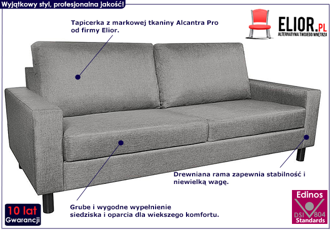 Jasnoszara sofa trzyosobowa Izarra 3X