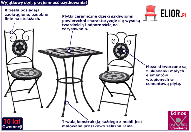 Produkt Czarno-biały 3-cz. mozaikowy zestaw mebli – Farren 