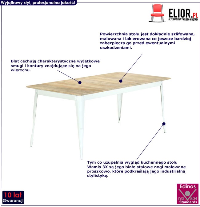 Produkt Stół jadalniany 180x90 Wamis 3X – biały