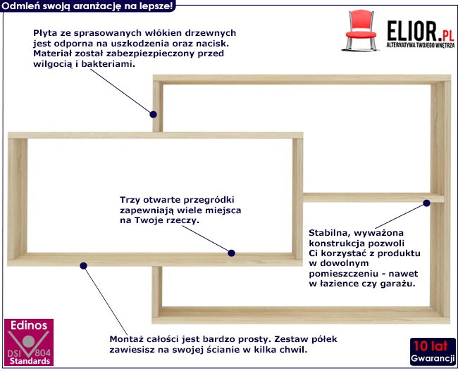 zestaw szarych półek ściennych acker