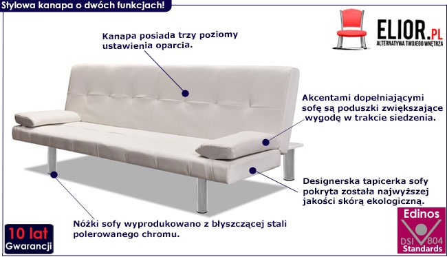 Produkt Kremowa kanapa rozkładana z ekoskóry – Wally 