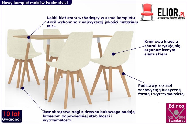 Produkt Kremowy 5-częściowy zestaw mebli jadalnianych – Avril