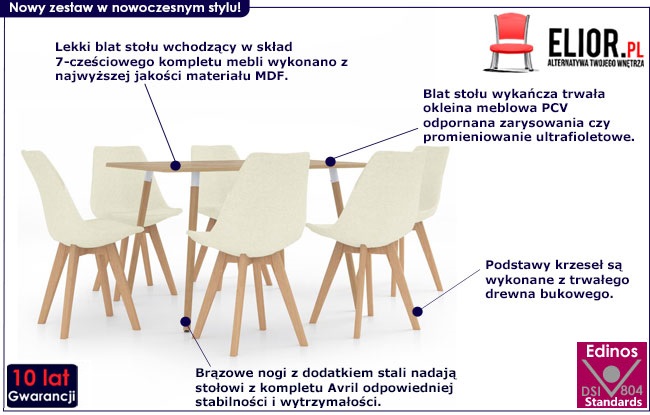 Kremowy 7-częściowy zestaw mebli jadalnianych – Avril