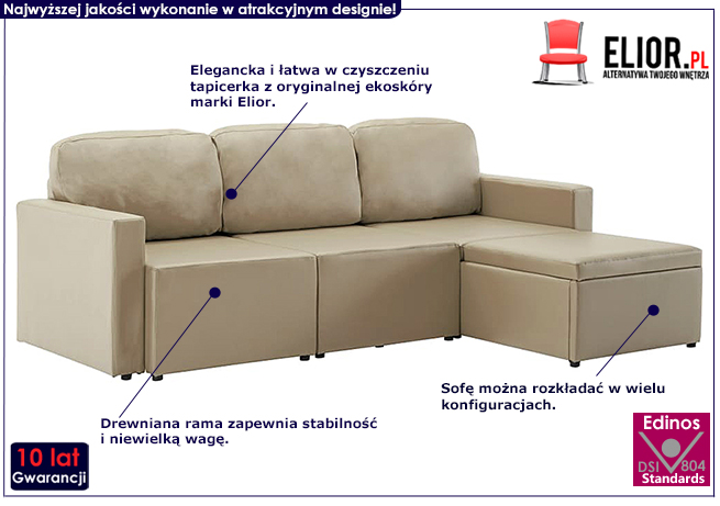 Rozkładana sofa z ekoskóry cacppuccino Odi 4Q