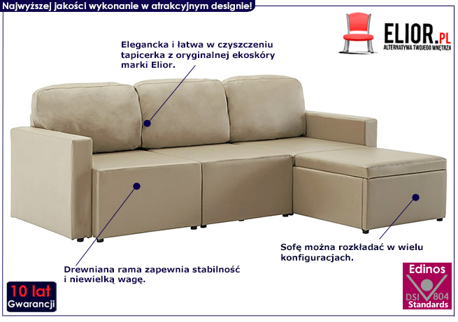 Rozkładana sofa z ekoskóry cacppuccino Lanpara 4Q