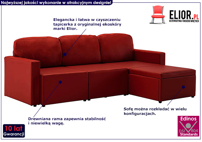 Rozkładana sofa z ekoskóry bordowa Lirena 4Q