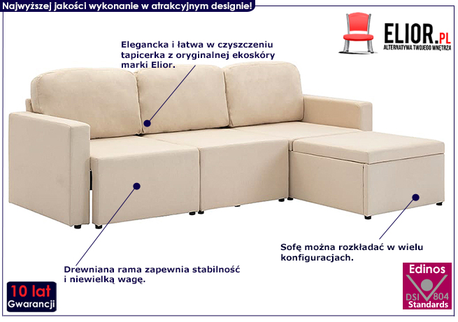 Rozkładana sofa z ekoskóry ciemnokremowa Lanpara 4Q