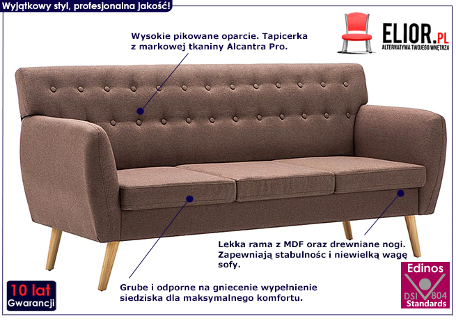 3-osobowa sofa pikowana Lilia, jasnoszara