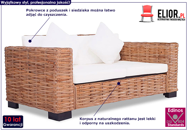 Rattanowa kremowa sofa dwuosobowa Lasai 2Q