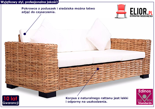 Rattanowa kremowa sofa trzyosobowa Lasai 3Q