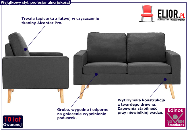 2-częściowy ciemnoszary zestaw wypoczynkowy Lavinia 2Q