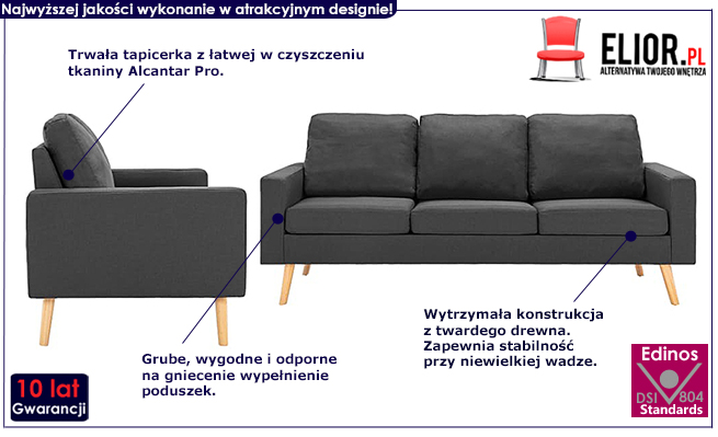 2-częściowy ciemnoszary zestaw wypoczynkowy Imex 2S