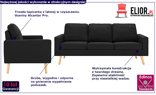 2-częściowy czarny zestaw wypoczynkowy Imex 2S