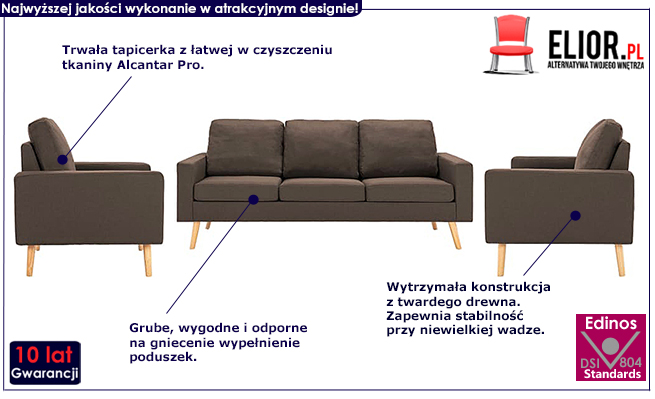 3-częściowy brązowy zestaw wypoczynkowy Lavinia 3Q