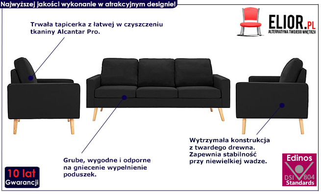 3-częściowy czarny zestaw wypoczynkowy Imex 3Q