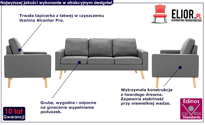 3-częściowy jasnoszary zestaw wypoczynkowy Lavinia 3Q