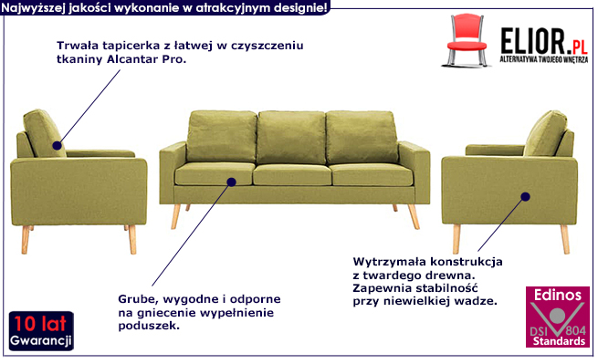 3-częściowy zielony zestaw wypoczynkowy Lavinia 3Q