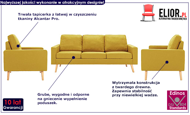 3-częściowy żółty zestaw wypoczynkowy Lavinia 3Q 