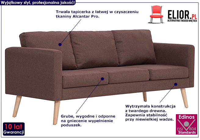 Trzyosobowa kanapa Lavinia 3X, kolor brązowy