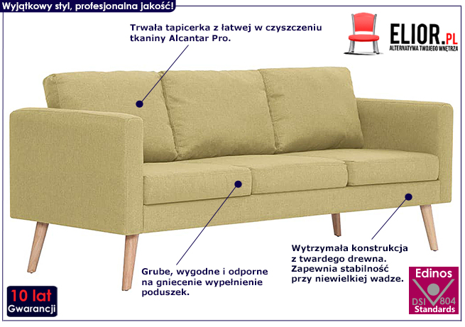 Trzyosobowa kanapa Imex 3X, kolor zielony