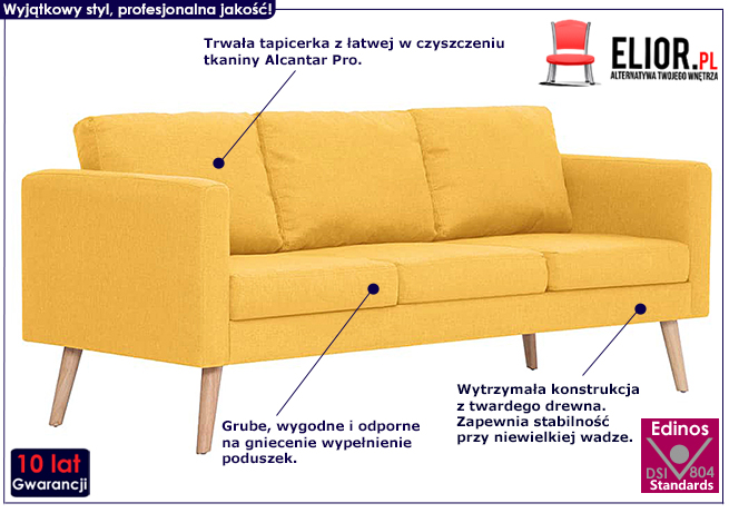 Trzyosobowa kanapa Lavinia 3X, kolor żółty