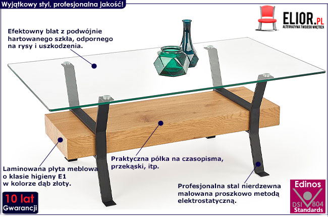 Produkt Ława szklana Xenna - dąb złoty