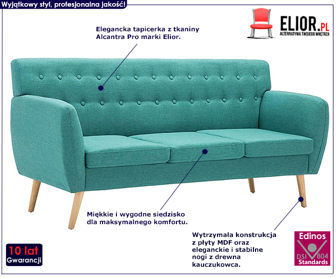 3-osobowa sofa pikowana Lilia, zielona