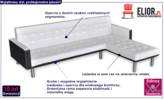 Rozkładany biały narożnik Lorea 5Q