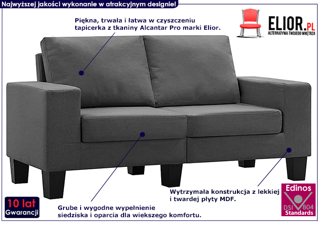 Ponadczasowa dwuosobowa sofa ciemnoszara Lurra 2Q