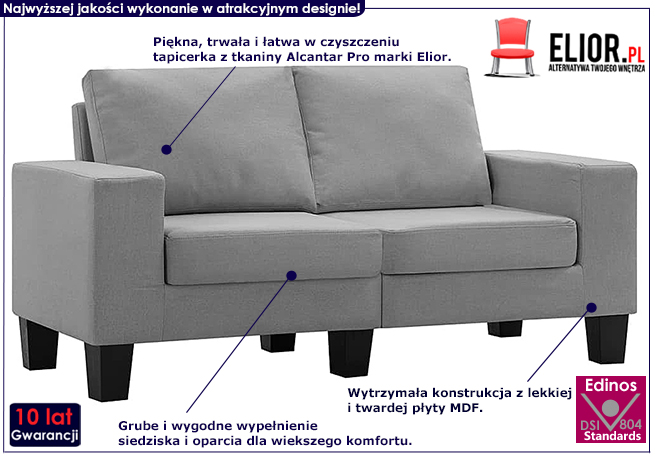 Ponadczasowa dwuosobowa sofa jasnoszara Magnex 2Q